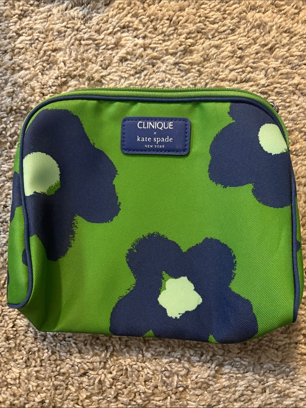 Clinique x Kate Spade Green and Navy Floral Cosmetic Bag